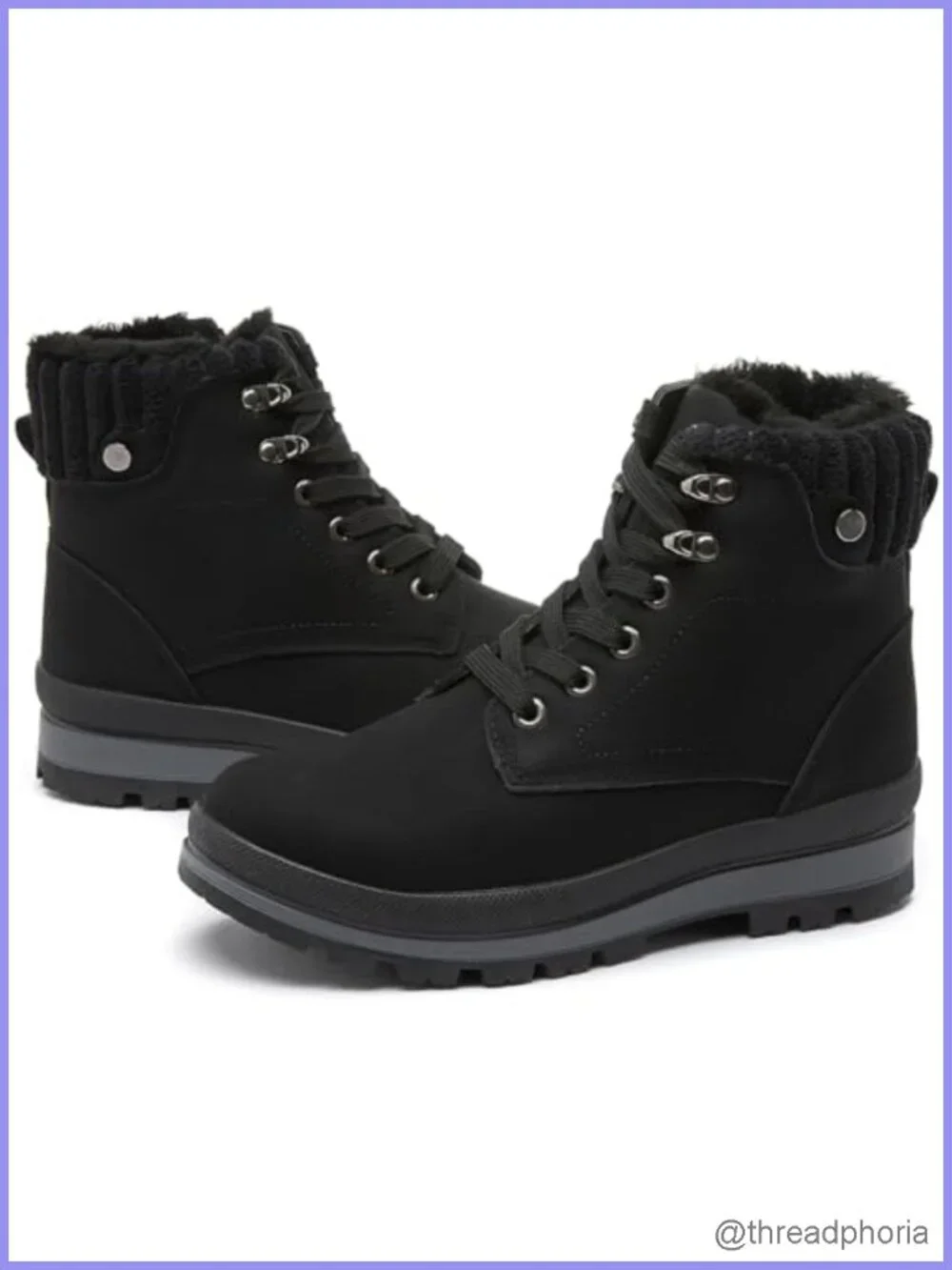 Faux Leather Fuzzy Platform Combat Ankle Snow Boots